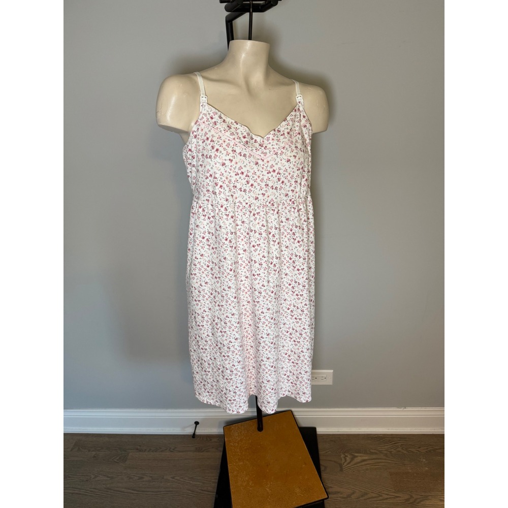 Petite Plume Pink Floral Pima Cotton Nursing Nightgown Sleepwear M